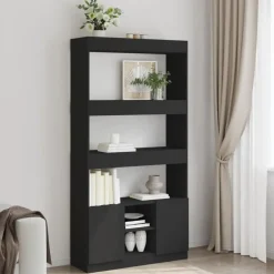 Boekenkasten|Boekenkasten-vidaXL - Boekenkast met deuren en 5 vakken - Zwart - Bewerkt hout - 92x33x180 cm