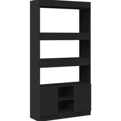 Boekenkasten|Boekenkasten-vidaXL - Boekenkast met deuren en 5 vakken - Zwart - Bewerkt hout - 92x33x180 cm