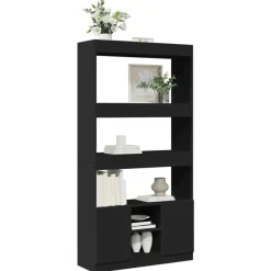 Boekenkasten|Boekenkasten-vidaXL - Boekenkast met deuren en 5 vakken - Zwart - Bewerkt hout - 92x33x180 cm