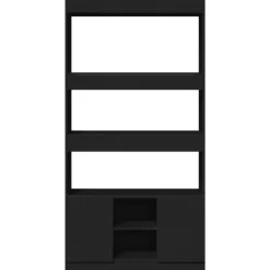 Boekenkasten|Boekenkasten-vidaXL - Boekenkast met deuren en 5 vakken - Zwart - Bewerkt hout - 92x33x180 cm