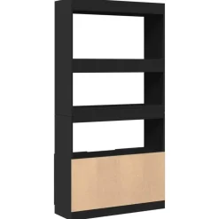 Boekenkasten|Boekenkasten-vidaXL - Boekenkast met deuren en 5 vakken - Zwart - Bewerkt hout - 92x33x180 cm