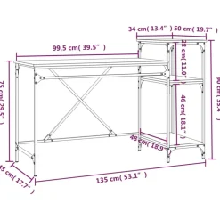 Bureaus-vidaXL - Bureau - Bruin - Bewerkt hout - 135 x 50 x 90 cm