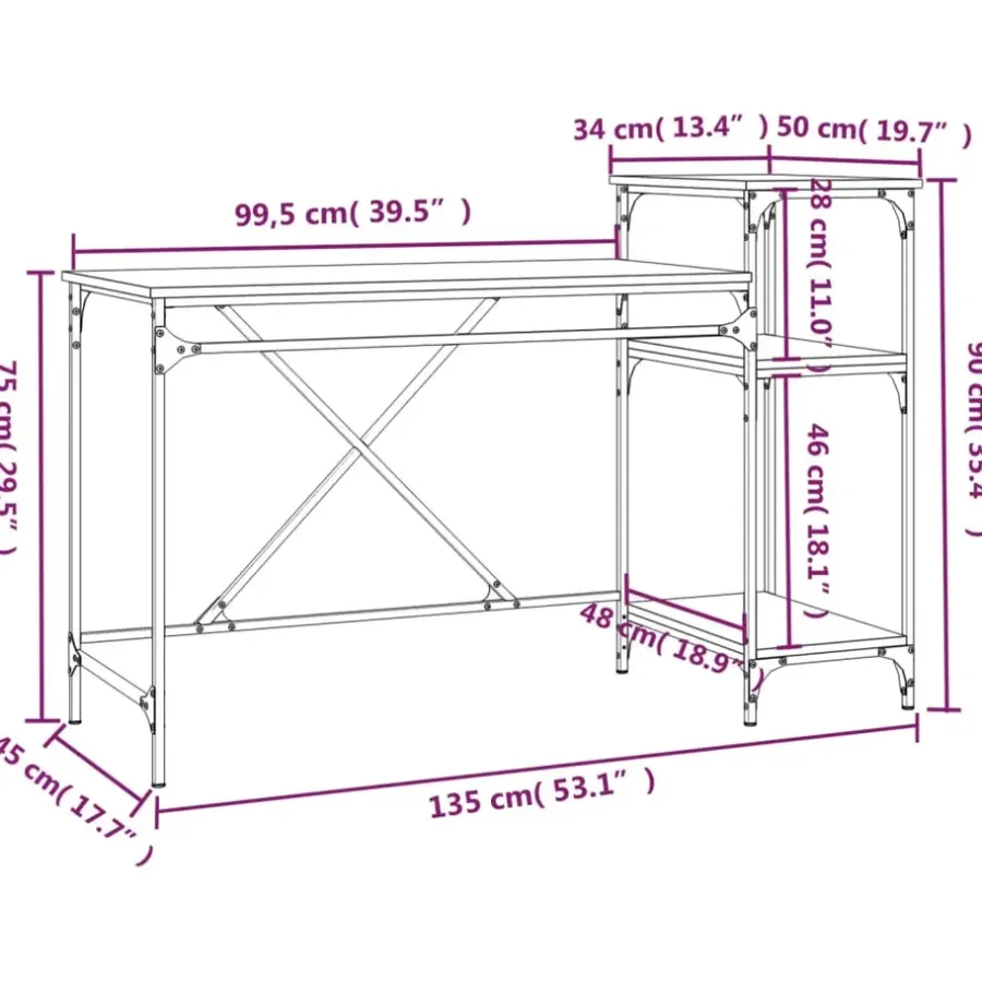 Bureaus-vidaXL - Bureau - Bruin - Bewerkt hout - 135 x 50 x 90 cm