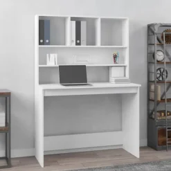 Bureaus-vidaXL - Bureau - Wit - Bewerkt hout