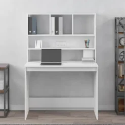 Bureaus-vidaXL - Bureau - Wit - Bewerkt hout