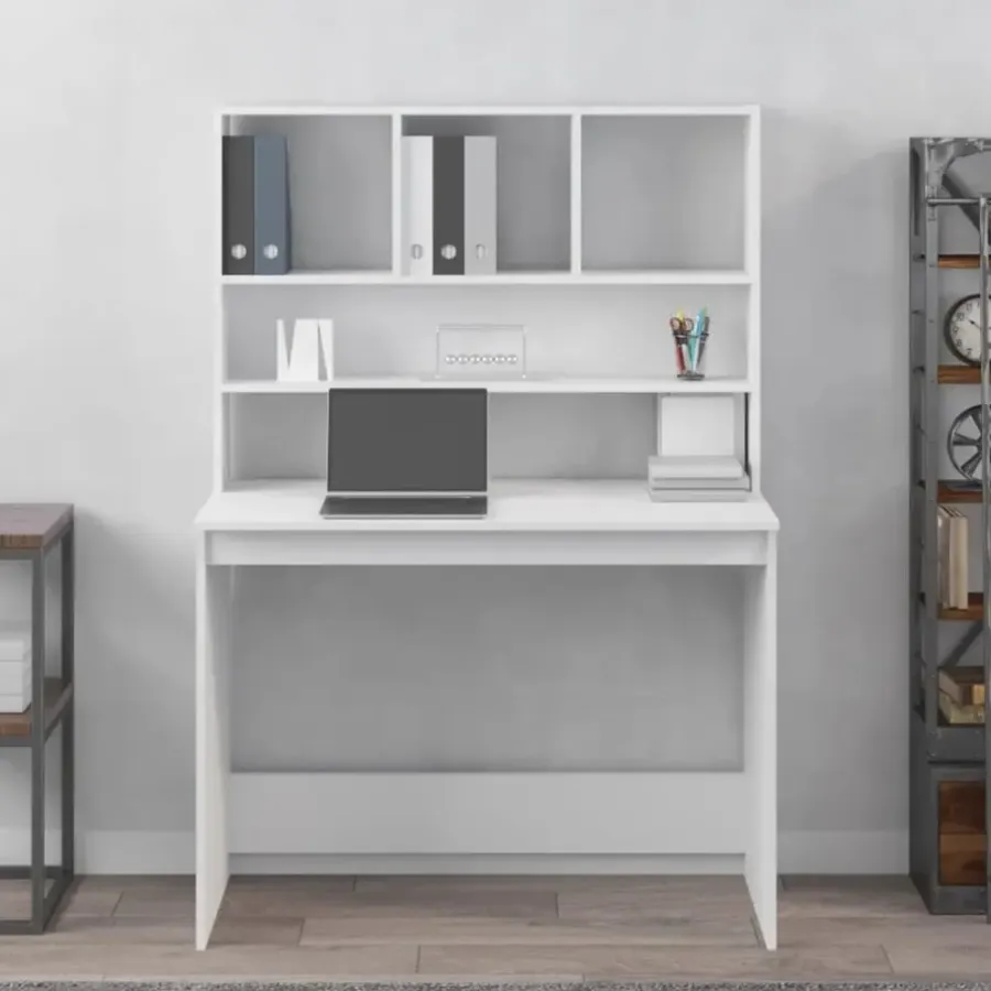 Bureaus-vidaXL - Bureau - Wit - Bewerkt hout