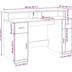 vidaXL - Bureau - Wit - Bewerkt hout - 140 x 55 x 91 cm