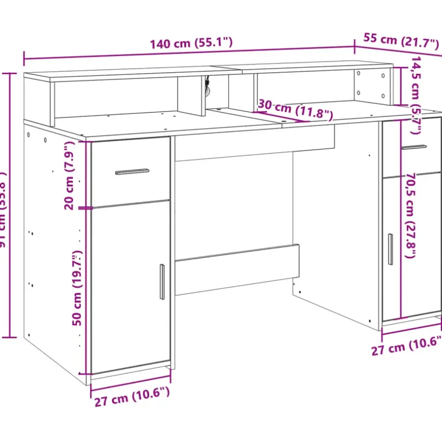 vidaXL - Bureau - Wit - Bewerkt hout - 140 x 55 x 91 cm