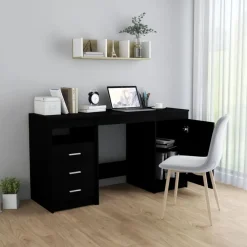 vidaXL - Bureau - Zwart - Bewerkt hout