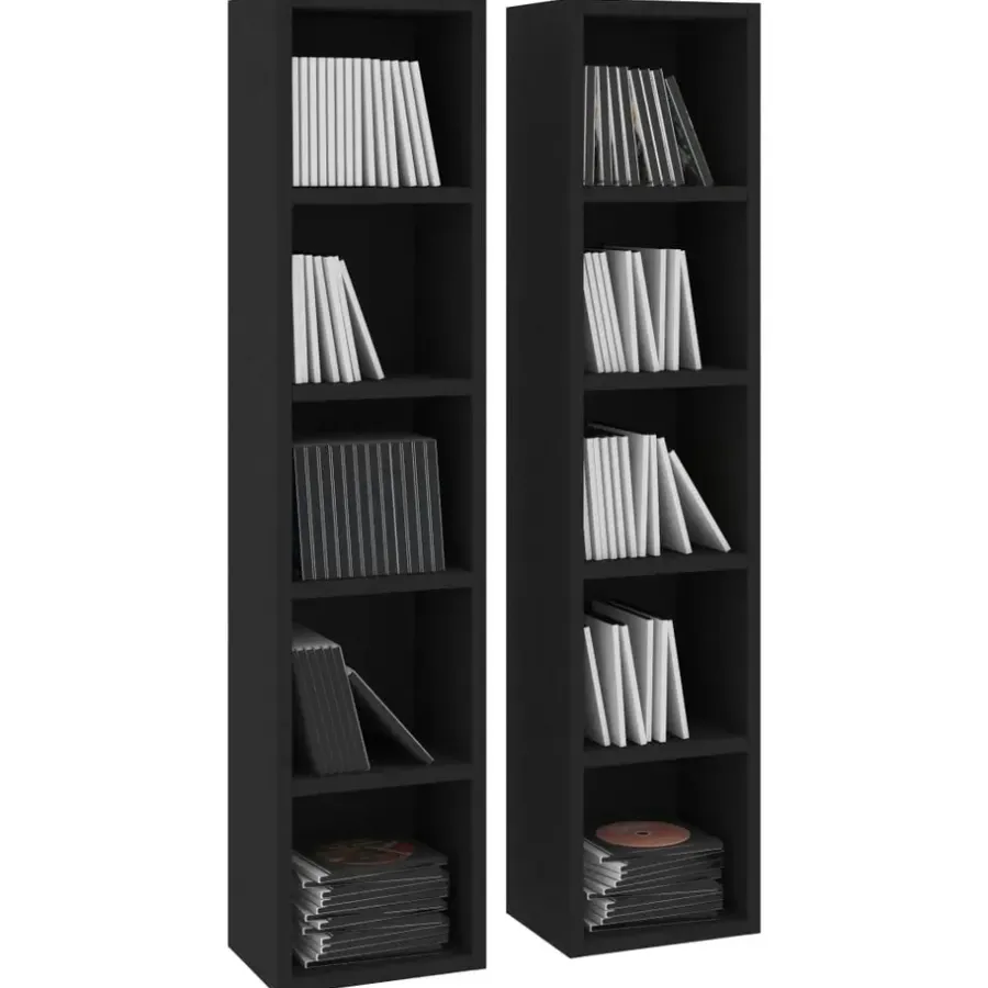 vidaXL - Cd-kast - Zwart - Bewerkt hout - 2 stuks