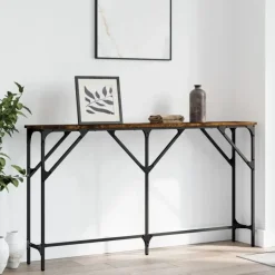 Sidetables-vidaXL - Consoletafel - Gerookt eiken - Bewerkt hout - 140x23x75 cm