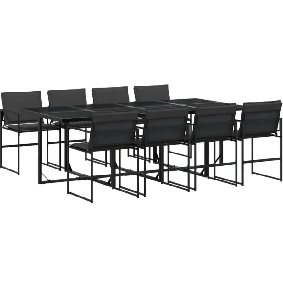 Tuinsets-vidaXL - 9-delige inklapbaar Tuinset gris kussens -Zwart textileen - 220x107 cm
