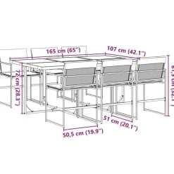 vidaXL - 7-delige inklapbaar Tuinset gris kussens -Zwart textileen - 165x107 cm