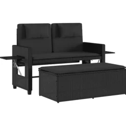 Loungebanken-vidaXL - 2-delige Loungebanken Verstelbare met kussens - Zwart - 113x61x87 cm