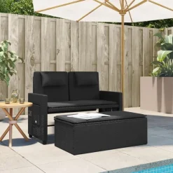 Loungebanken-vidaXL - 2-delige Loungebanken Verstelbare met kussens - Zwart - 113x61x87 cm
