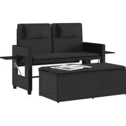 Loungebanken-vidaXL - 2-delige Loungebanken Verstelbare met kussens - Zwart - 113x61x87 cm