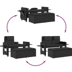 Loungebanken-vidaXL - 2-delige Loungebanken Verstelbare met kussens - Zwart - 113x61x87 cm