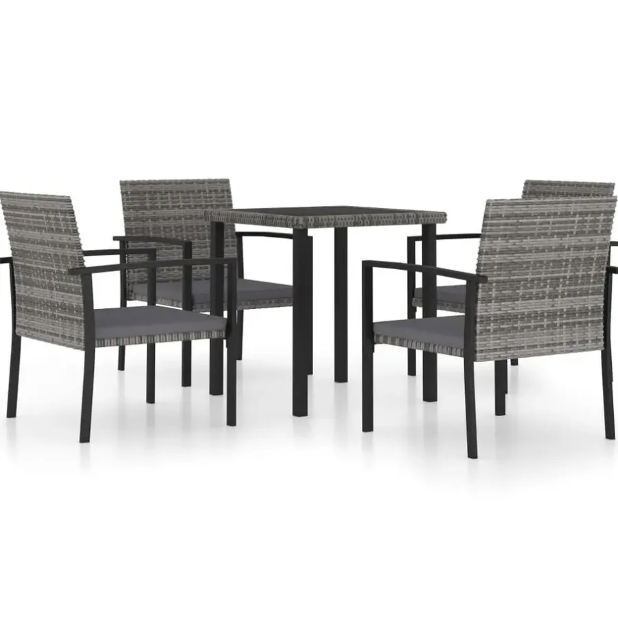 Tuinsets-vidaXL - 5-delige Tuinset - Grijs - Poly rattan en glas - 70x70 cm