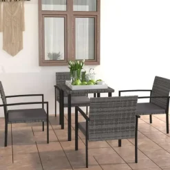 Tuinsets-vidaXL - 5-delige Tuinset - Grijs - Poly rattan en glas - 70x70 cm