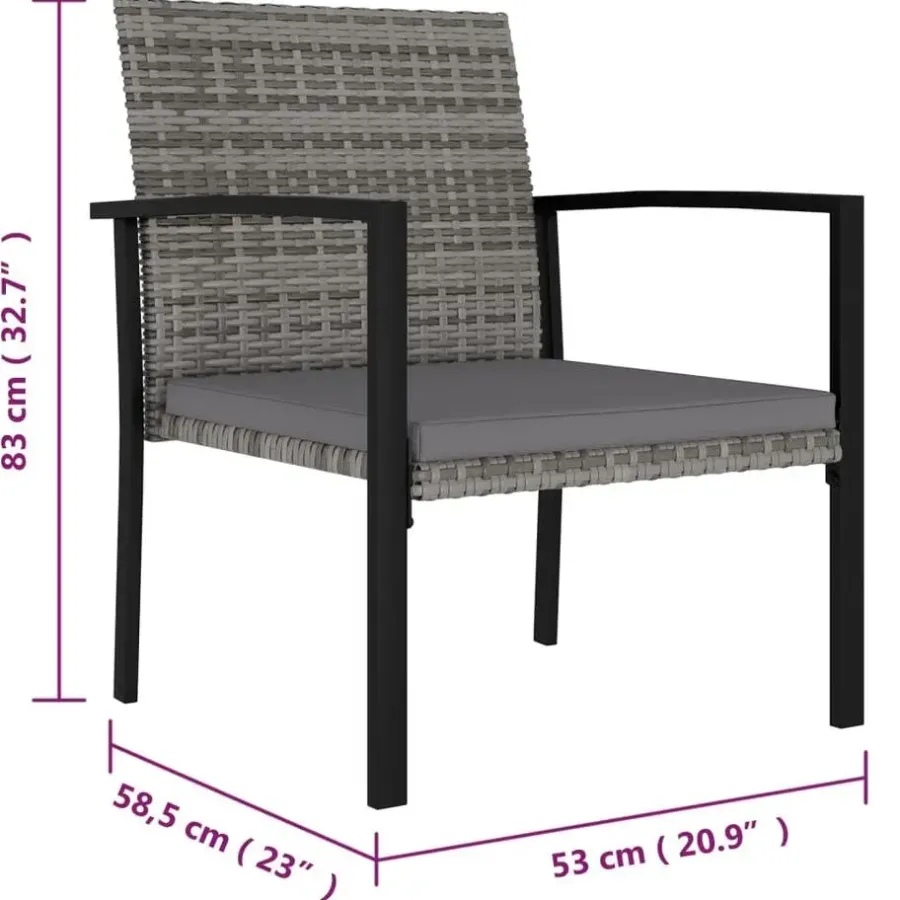Tuinsets-vidaXL - 5-delige Tuinset - Grijs - Poly rattan en glas - 70x70 cm