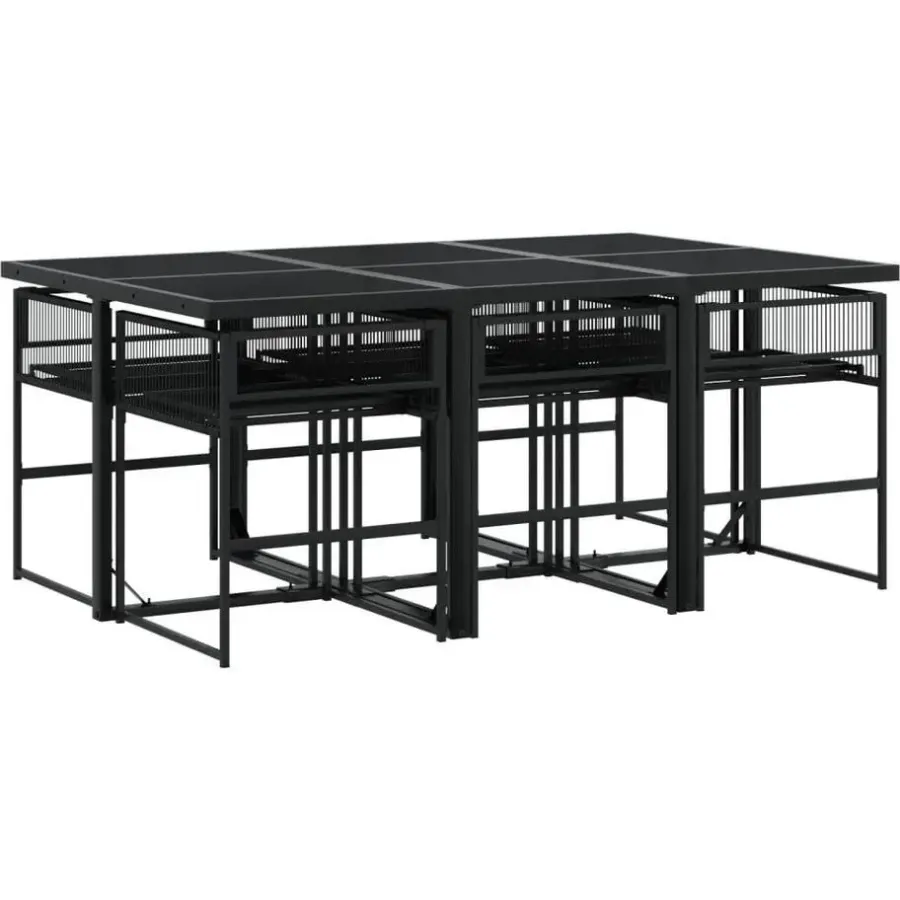vidaXL - 7-delige Tuinset - Inklapbaar - Zwart - PE rattan - 165x107 cm