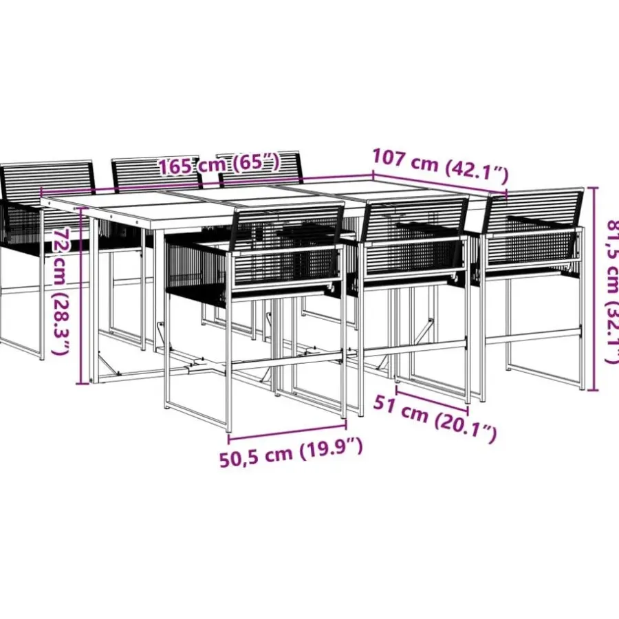 vidaXL - 7-delige Tuinset - Inklapbaar - Zwart - PE rattan - 165x107 cm