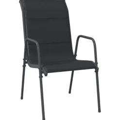 Tuinsets-vidaXL - 7-delige Tuinset - Zwart - Textileen met voering en staal - 160x80 cm