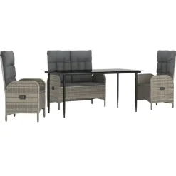 Tuinsets-vidaXL - 4-delige Tuinset bank en verstelbare stoelen - Grijs - 160x80 cm