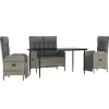 Tuinsets-vidaXL - 4-delige Tuinset bank en fauteuils - Grijs - Poly rattan - 160x80 cm