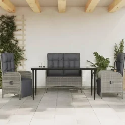 Tuinsets-vidaXL - 4-delige Tuinset bank en fauteuils - Grijs - Poly rattan - 160x80 cm