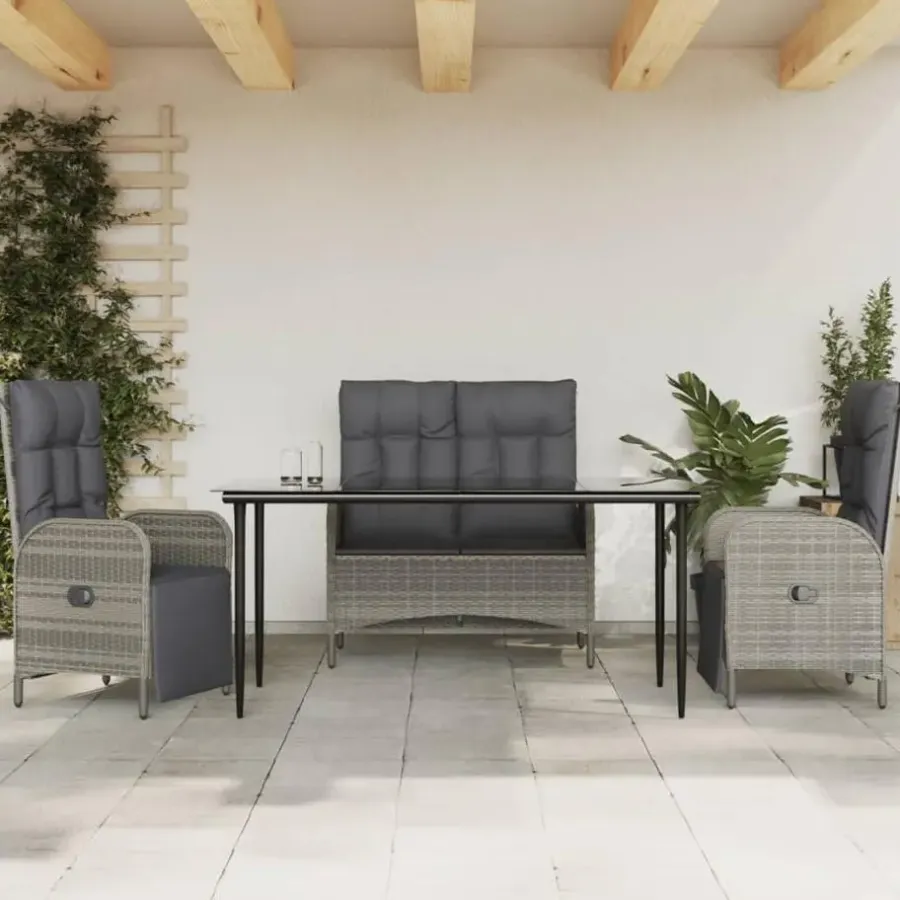 Tuinsets-vidaXL - 4-delige Tuinset bank en fauteuils - Grijs - Poly rattan - 160x80 cm