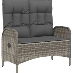 Tuinsets-vidaXL - 4-delige Tuinset bank en fauteuils - Grijs - Poly rattan - 160x80 cm