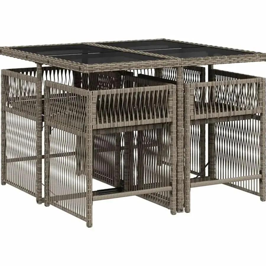 vidaXL - 5-delige Tuinset donkergrijs kussens - PE rattan en staal - 110x106 cm