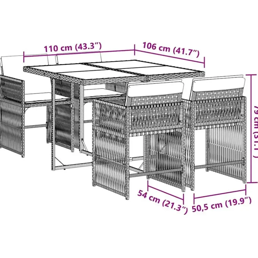 vidaXL - 5-delige Tuinset donkergrijs kussens - PE rattan en staal - 110x106 cm