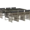 Tuinsets-vidaXL - 7-delige Tuinset donkergrijs kussens - Grijs - PE rattan - 110x106 cm