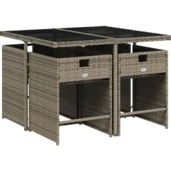 vidaXL - 5-delige Tuinset donkergrijs kussens - Grijs poly rattan - 110x106 cm