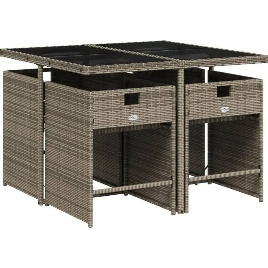 vidaXL - 5-delige Tuinset donkergrijs kussens - Grijs poly rattan - 110x106 cm