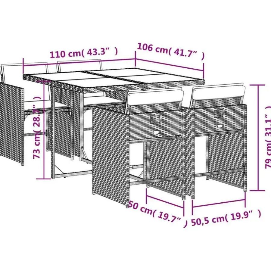 vidaXL - 5-delige Tuinset donkergrijs kussens - Grijs poly rattan - 110x106 cm