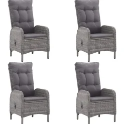 vidaXL - 5-delige Tuinset grijs - 4 verstelbaar stoelen en 85x85 cm tafel
