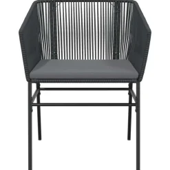 Tuinsets-vidaXL - 5-delige Tuinset grijs kussens - Zwart PE rattan en staal - 80x80 cm