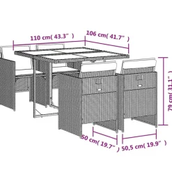 Tuinsets-vidaXL - 5-delige Tuinset met wit kussens - Bruin - Poly rattan - 110x106 cm
