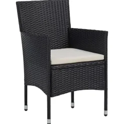 vidaXL - 5-delige Tuinset met kussens zwart - Poly rattan en hout - ø 80 cm