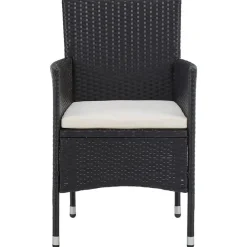 vidaXL - 5-delige Tuinset met kussens zwart - Poly rattan en hout - ø 80 cm