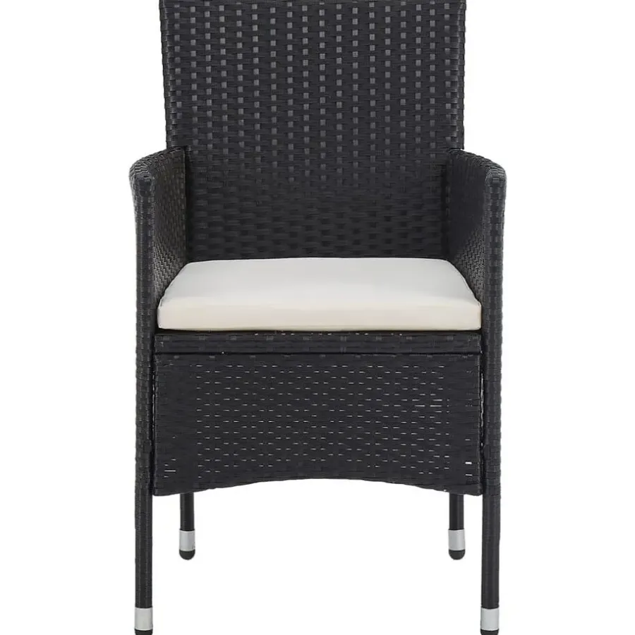 vidaXL - 5-delige Tuinset met kussens zwart - Poly rattan en hout - ø 80 cm