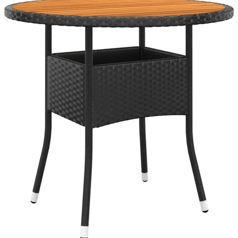 vidaXL - 5-delige Tuinset met kussens zwart - Poly rattan en hout - ø 80 cm