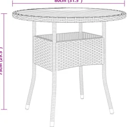 vidaXL - 5-delige Tuinset met kussens zwart - Poly rattan en hout - ø 80 cm