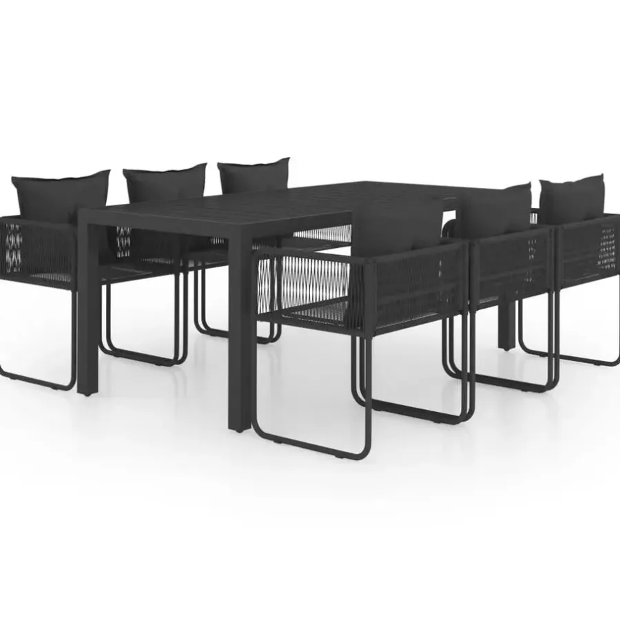 Tuinsets|Tuinsets-vidaXL - 7-delige Tuinset met kussens - Zwart - PVC-rattan - 184.5x90 cm