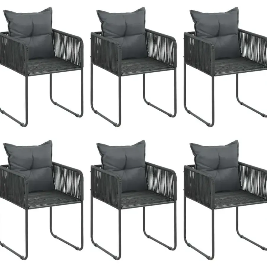 Tuinsets|Tuinsets-vidaXL - 7-delige Tuinset met kussens - Zwart - PVC-rattan - 184.5x90 cm