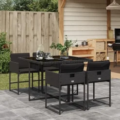 Tuinsets|Tuinsets-vidaXL - 5-delige Tuinset met kussens - Zwart - PE rattan en glas - 110x106 cm