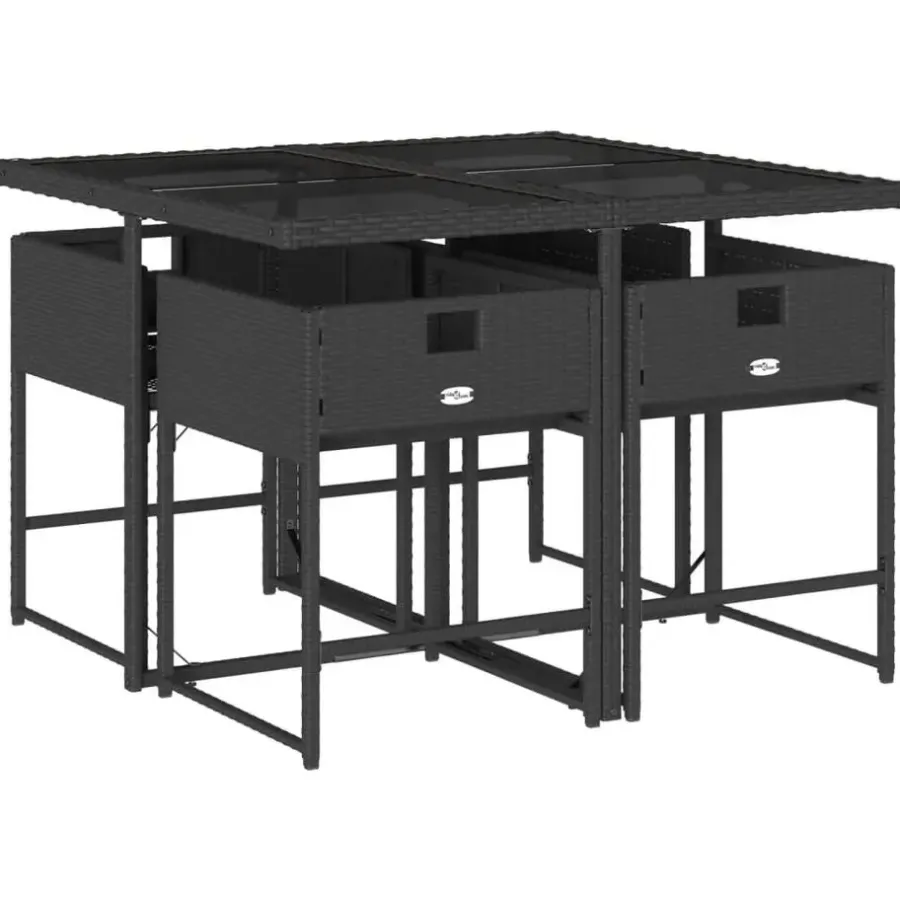 Tuinsets|Tuinsets-vidaXL - 5-delige Tuinset met kussens - Zwart - PE rattan en glas - 110x106 cm